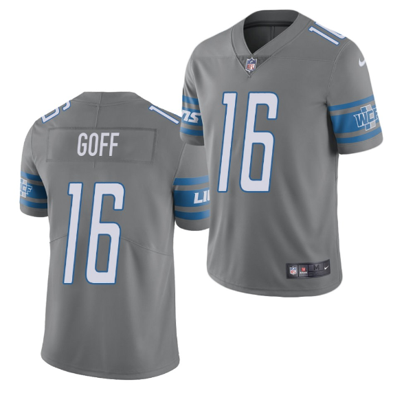 Men's Detroit Lions #16 Jared Goff 2021 Grey Color NFL Rush Stitched Jersey Men's Detroit Lions #16 Jared Goff 2021 Grey Color NFL Rush Stitched Jersey